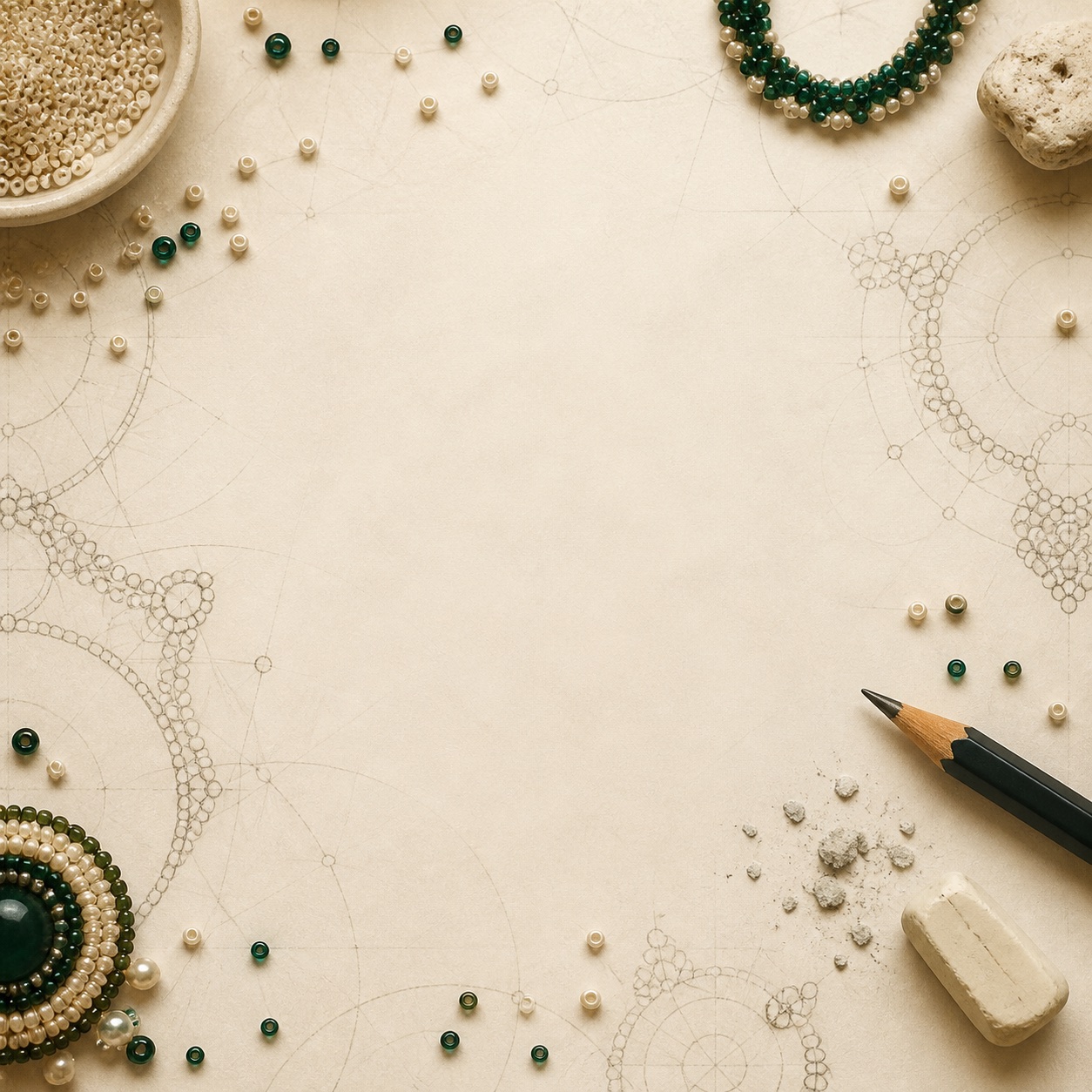 A beadwork pattern in progress on drawing paper